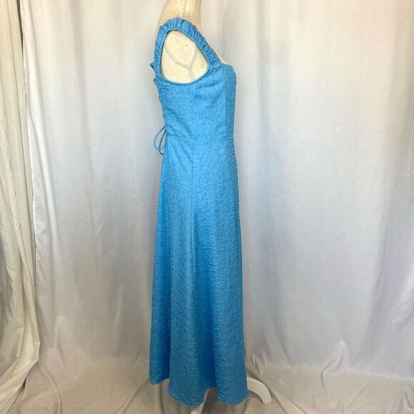 ASTR THE LABEL Midi Blue Dress Lace Up Open Back NWOT Women M Crinkle - Picture 3 of 11